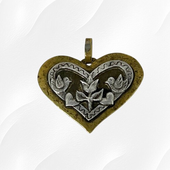 Vintage RARE Retired Jeep Collins Brass & Sterling Handmade Dove Heart Pendant - Picture 8 of 13